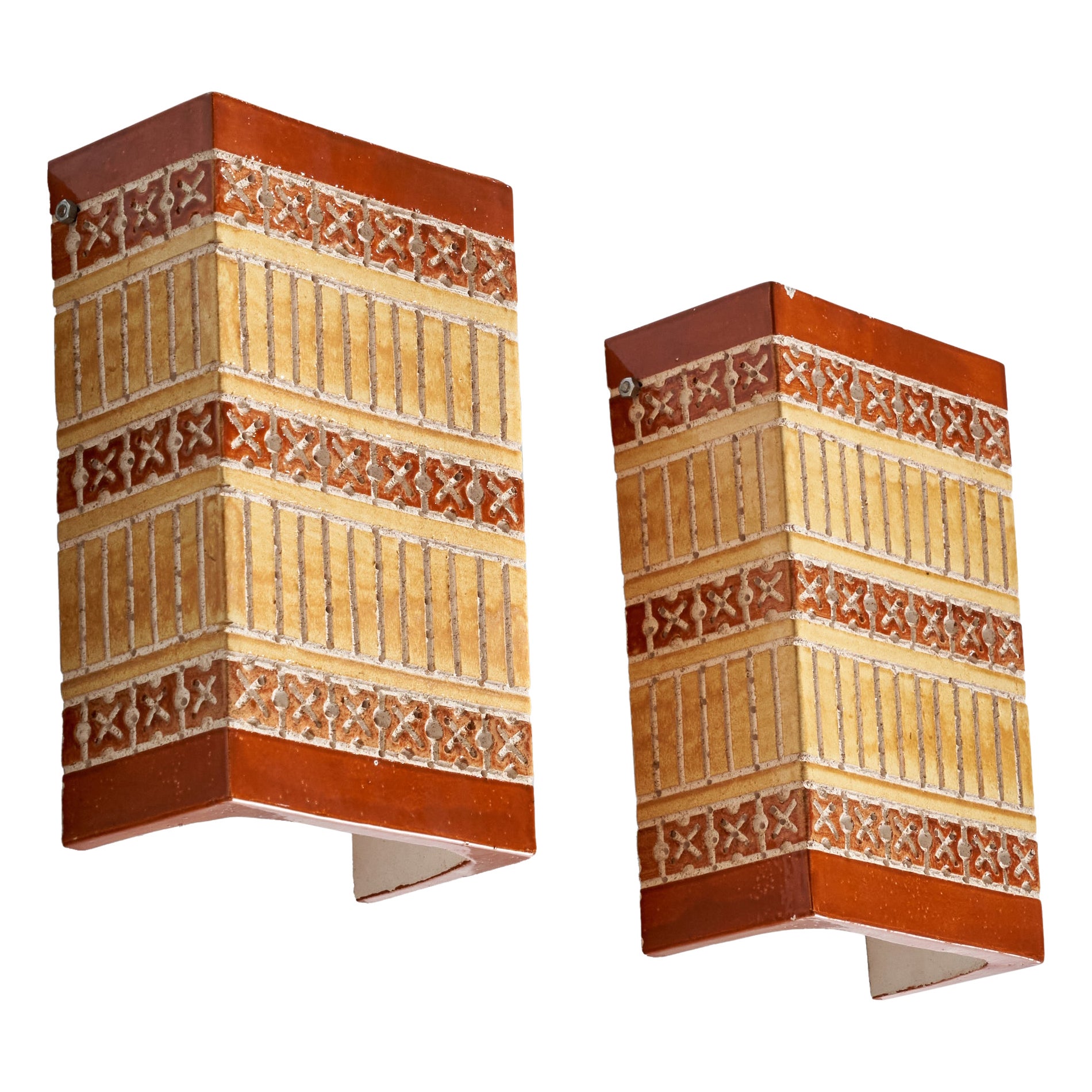 Martha y Beaumont Mood, Apliques de pared, Cerámica pintada, EE.UU., Década de 1970 en venta