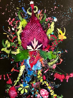 Herbe à lait, fleurs Mixed Media Collage Monotype Peinture florale