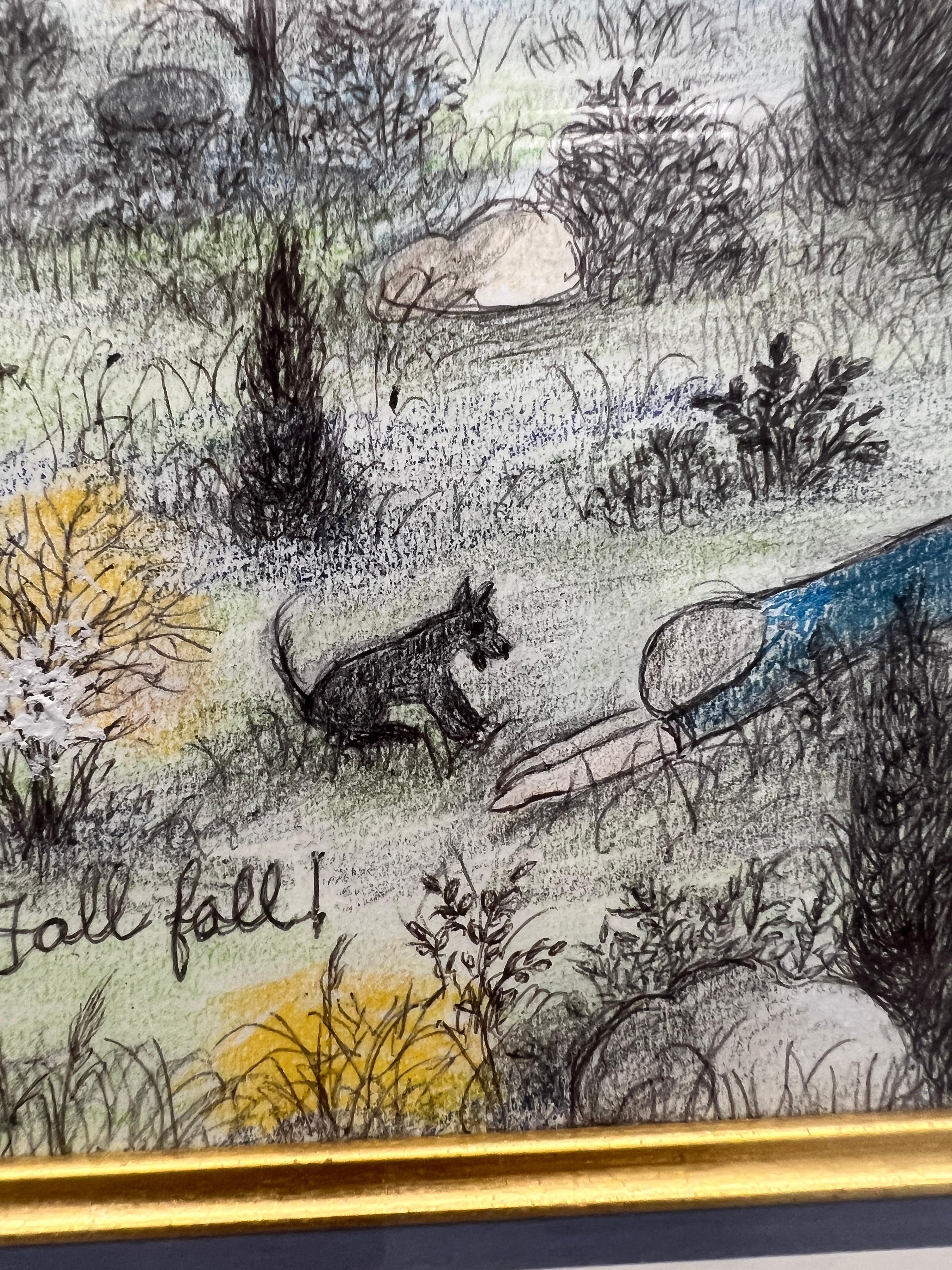 Martha Cahoon ( Amerikanerin 1905-1999) „A Fall Fall“ Crayon Folk Art Gemälde C 1996 (20. Jahrhundert) im Angebot