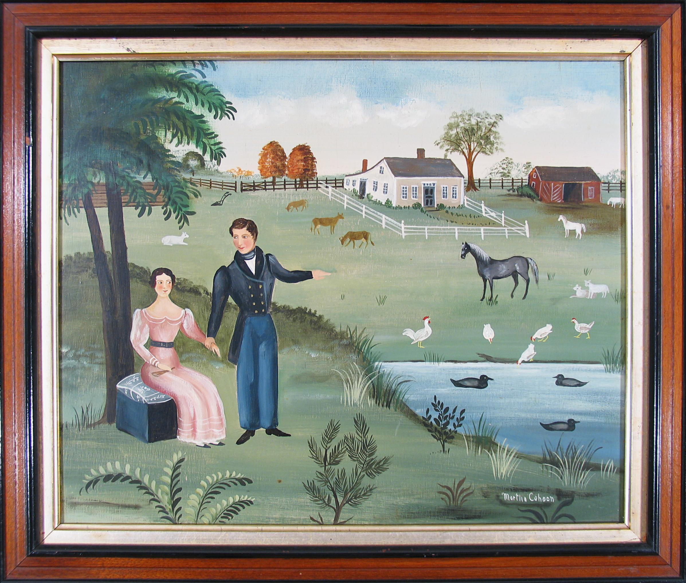 Couple by Farmyard oil painting by Martha Cahoon