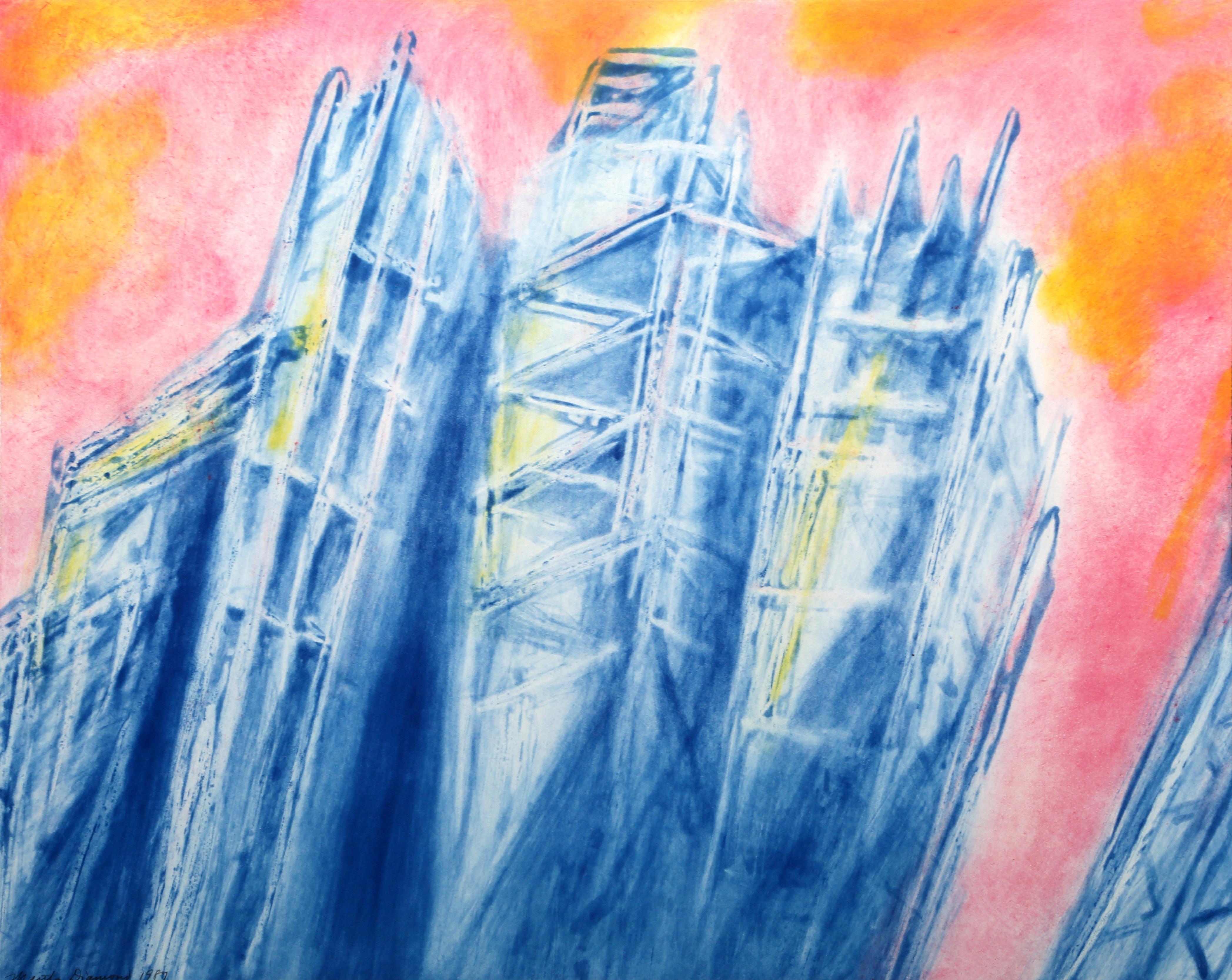 Abstrakte Wolkenkratzer, Aquatinta-Radierung von Martha Diamond