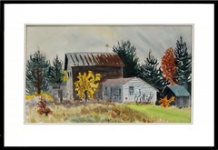 Martha Burchfield Acquerello Moderno Americano Pittura Fienile Autunno Rosso Giallo Grigio