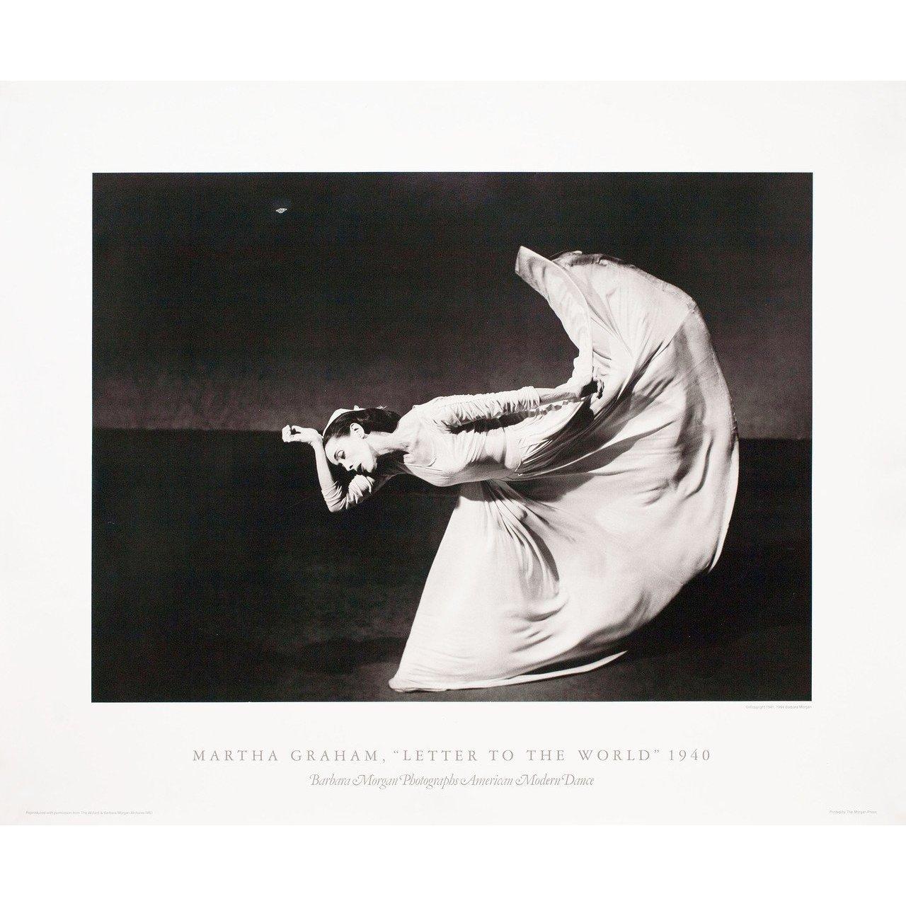 Original 1994 U.S. poster for the exhibition Martha Graham, Letter to the World. Fine condition, rolled. Please note: the size is stated in inches and the actual size can vary by an inch or more.
  