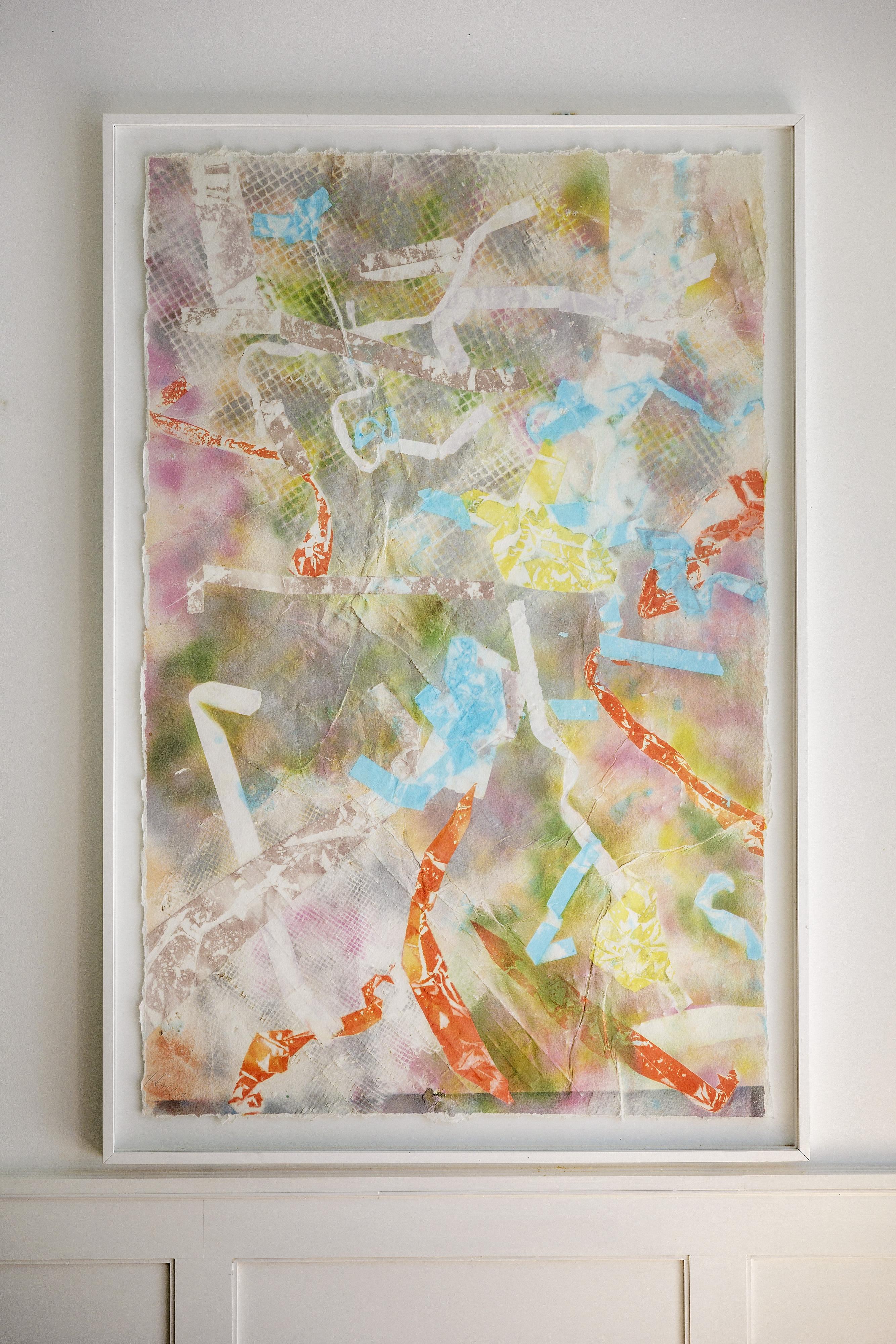 Contemporary Multi Color Abstract Painting On Handmade Paper by Martha Holden For Sale 8