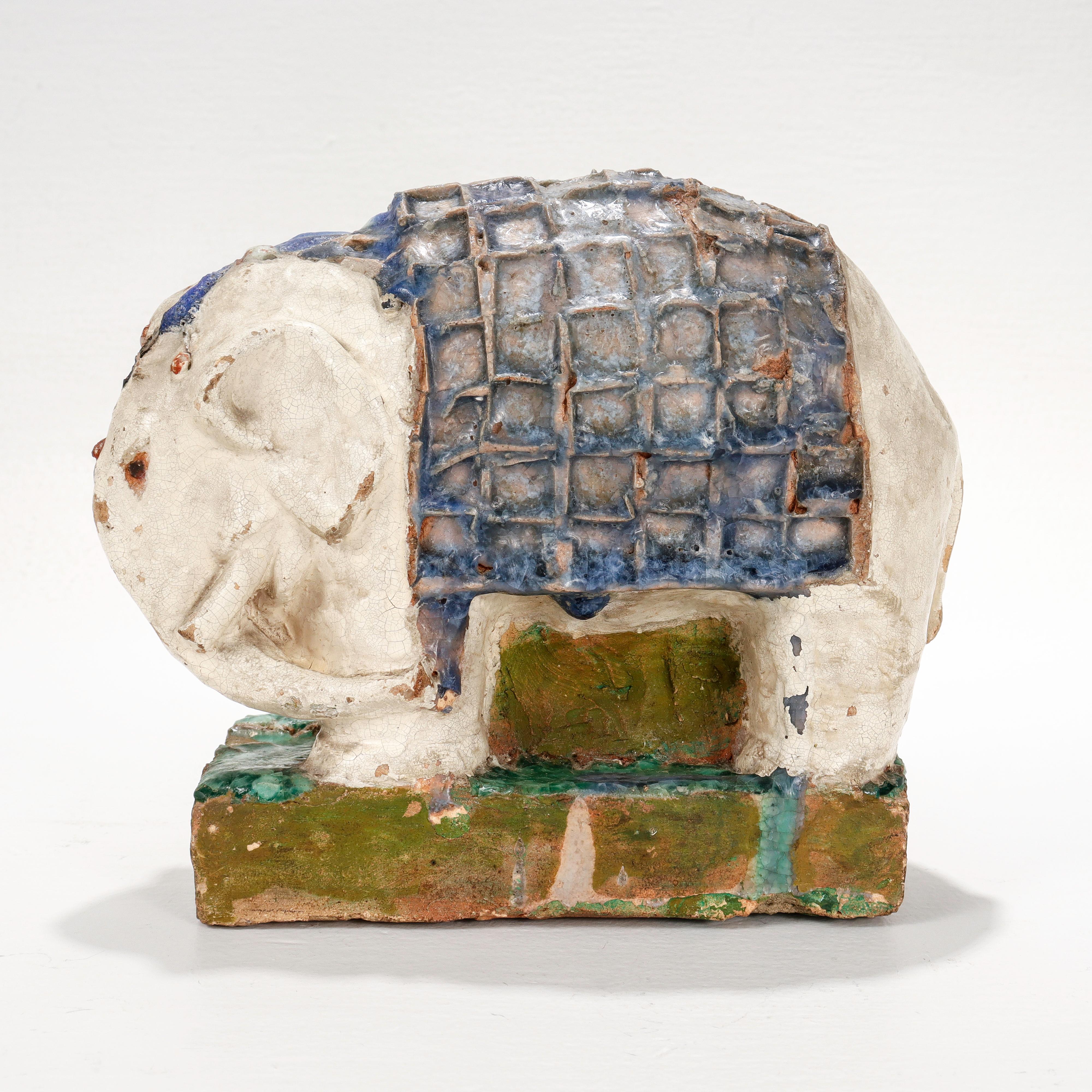Arts and Crafts Martha J Cornwell American Arts & Crafts Glazed Terracotta Elephant Sculpture For Sale
