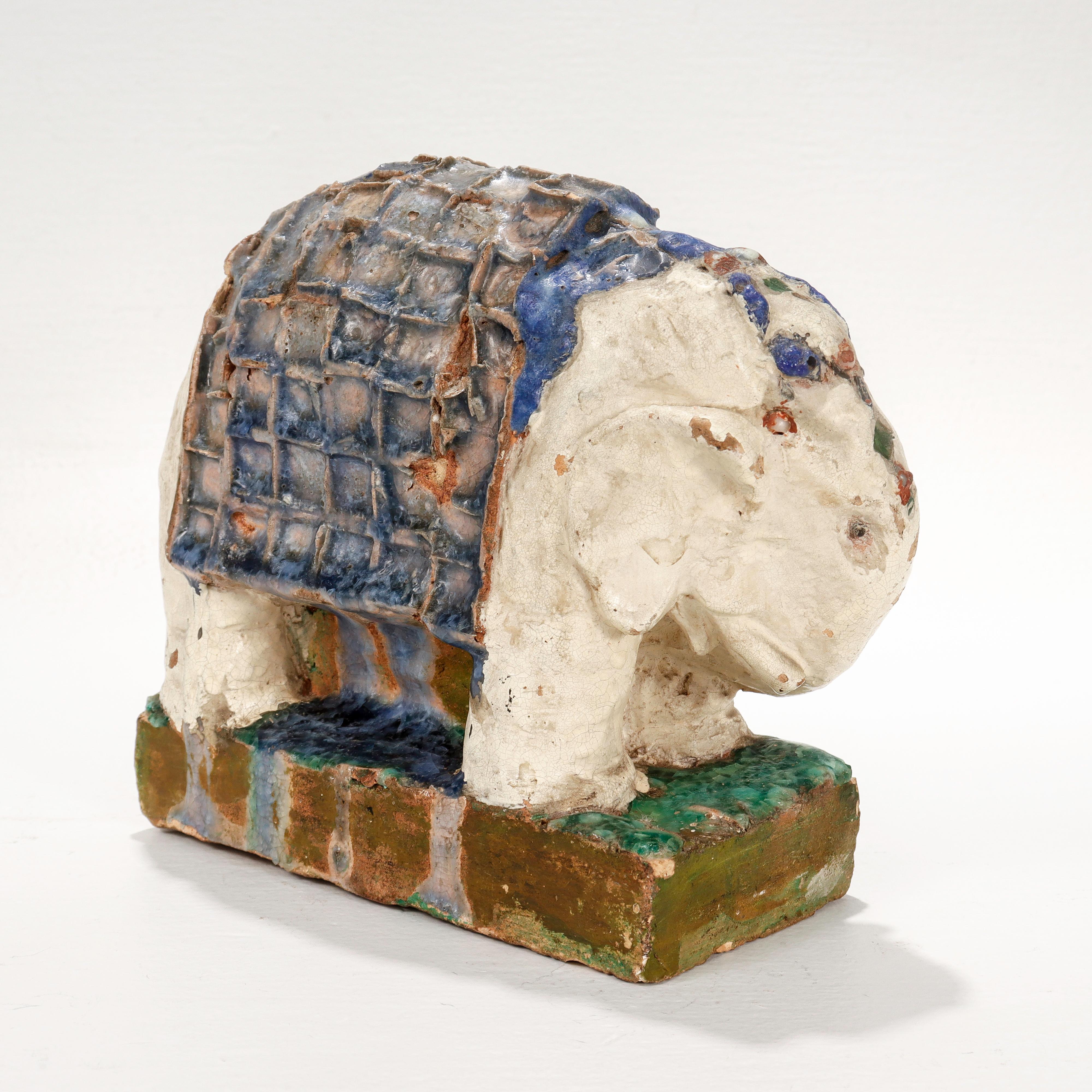 Martha J Cornwell American Arts & Crafts Glazed Terracotta Elephant Sculpture For Sale 1