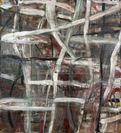 "Buddha con le ali" dipinto astratto contemporaneo, olio e catrame su lino, incorniciato