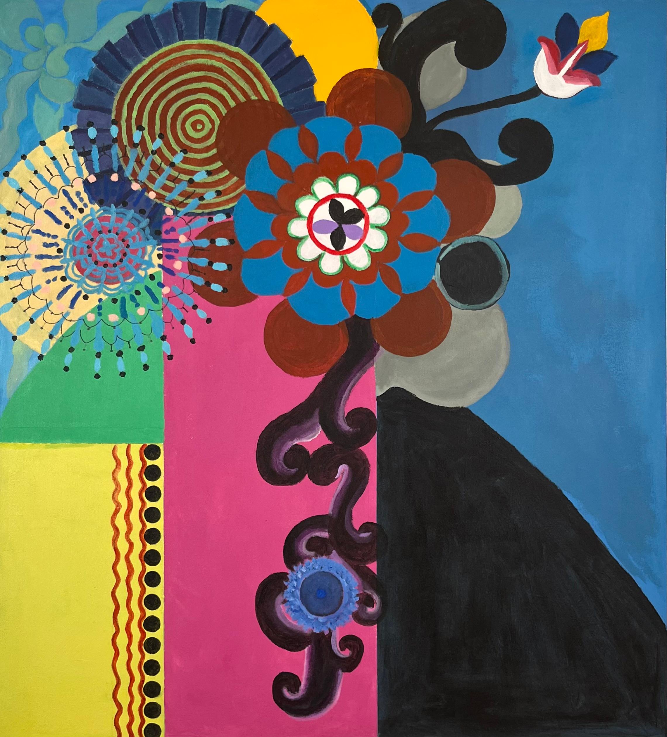 Martha Lloyd Abstract Painting – "Fleur" zeitgenössisches, farbenfrohes, abstraktes, florales Acrylgemälde auf Leinwand