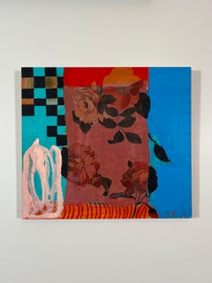 "Monastery Garden" - acrylic & fabric collage on board, floral art