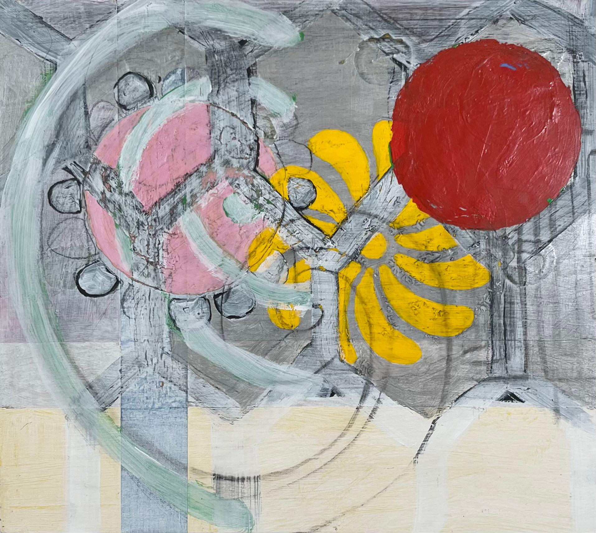 Martha Lloyd Abstract Painting - "Red Moon" contemporary abstract acrylic painting on board