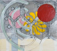 "Lune rouge" peinture acrylique abstraite contemporaine sur panneau.