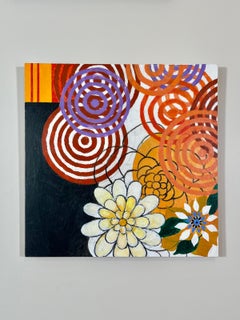 "Untitled" - contemporary abstract floral acrylic painting on board