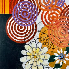 "Sans titre" peinture acrylique florale abstraite contemporaine sur panneau.