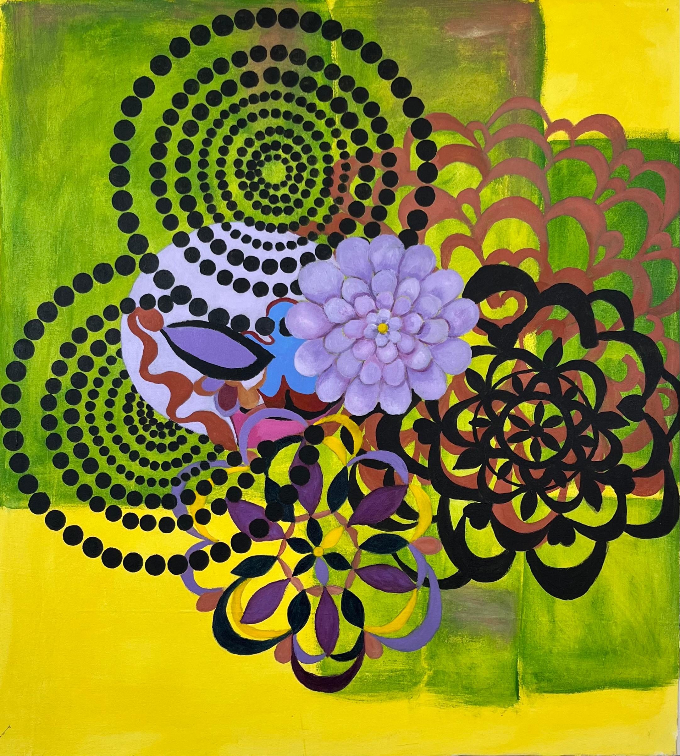 "Untitled" contemporary abstract floral acrylic painting on canvas