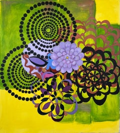 "Sans titre" peinture acrylique florale abstraite contemporaine sur toile.