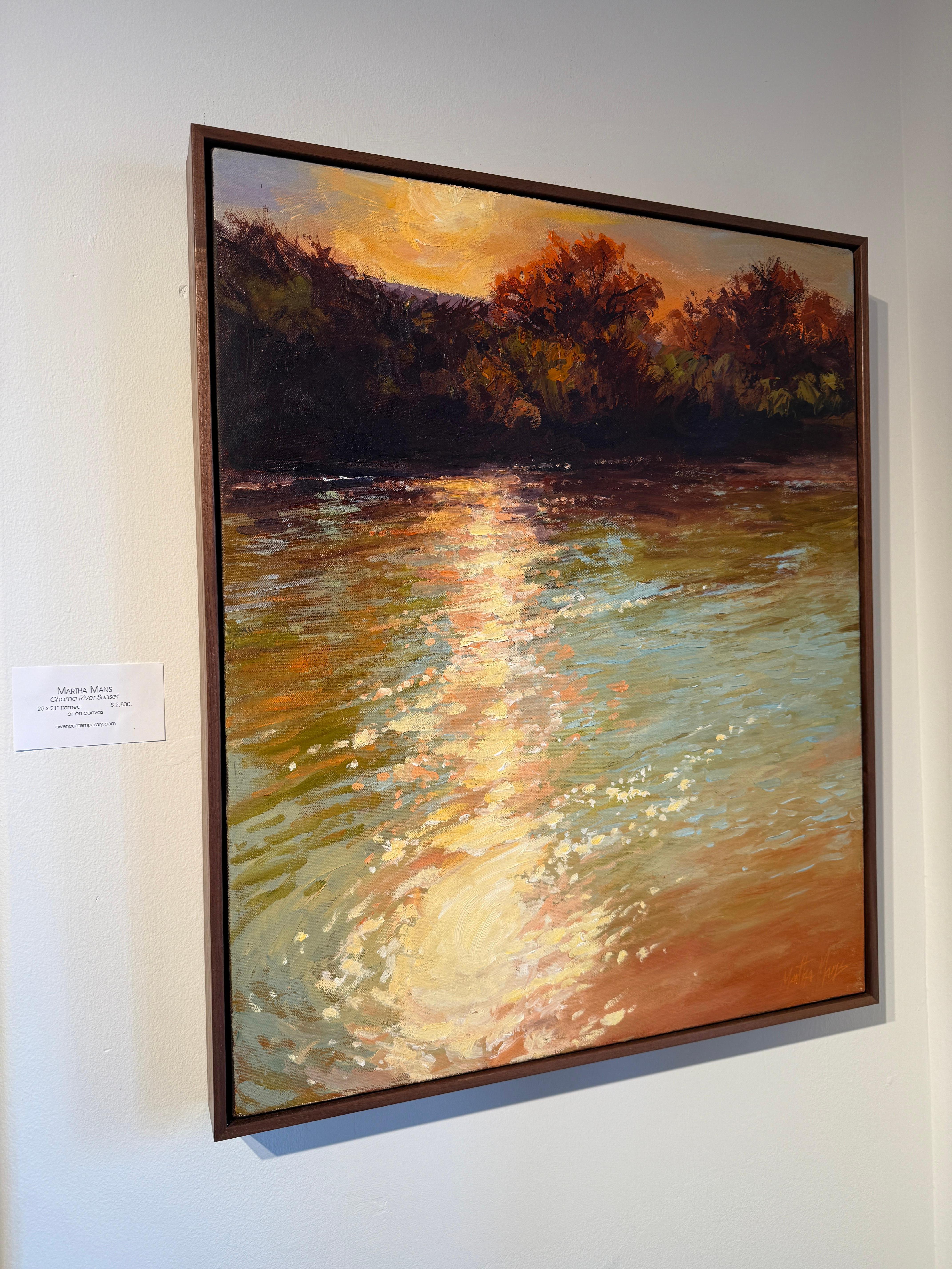 Atardecer en el río Chama - Painting Contemporáneo de Martha Mans