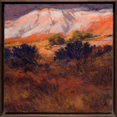 Contemporary Red Road Light Oil Painting on Canvas, Framed