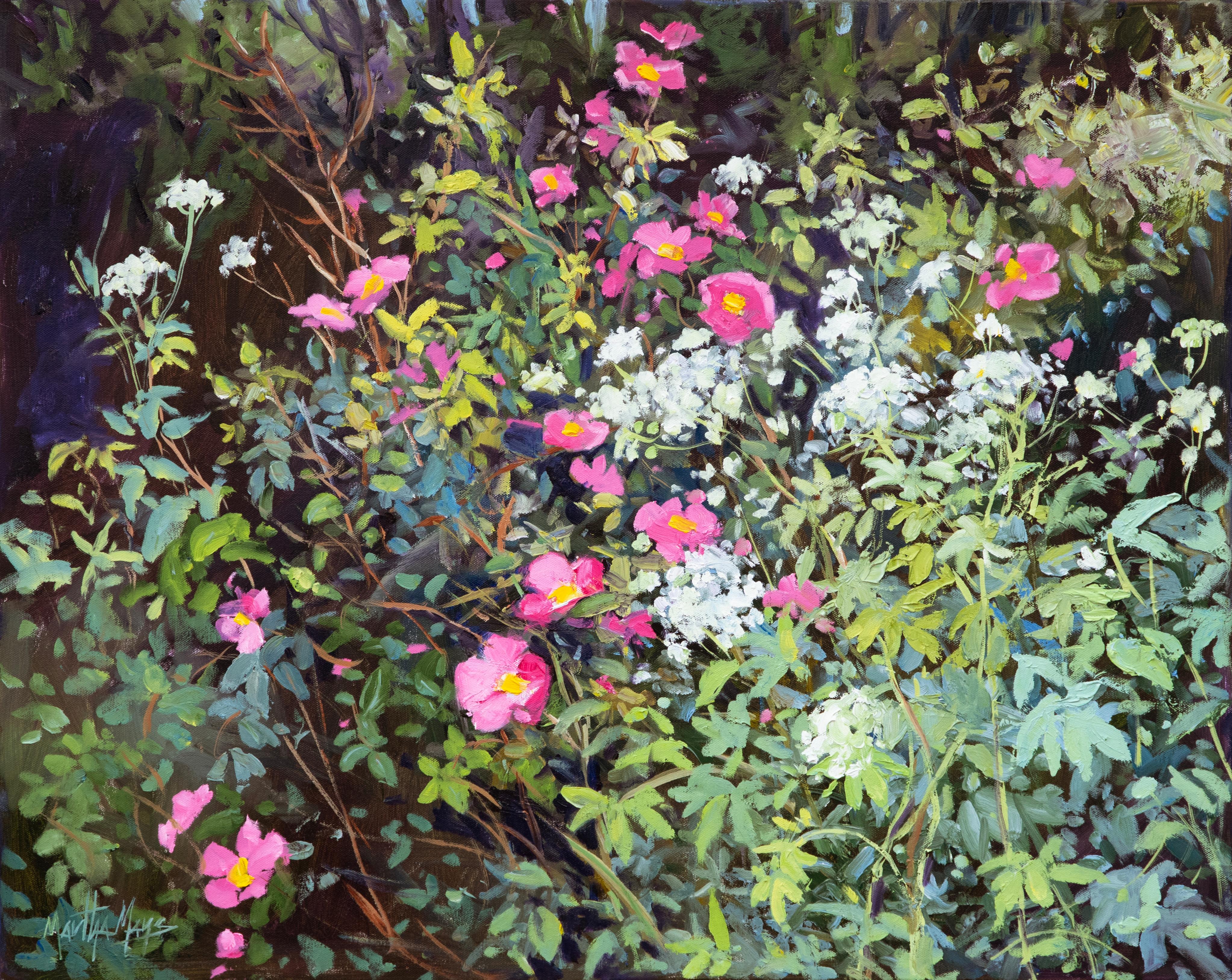 Wildrosen und Waldspitze – Painting von Martha Mans