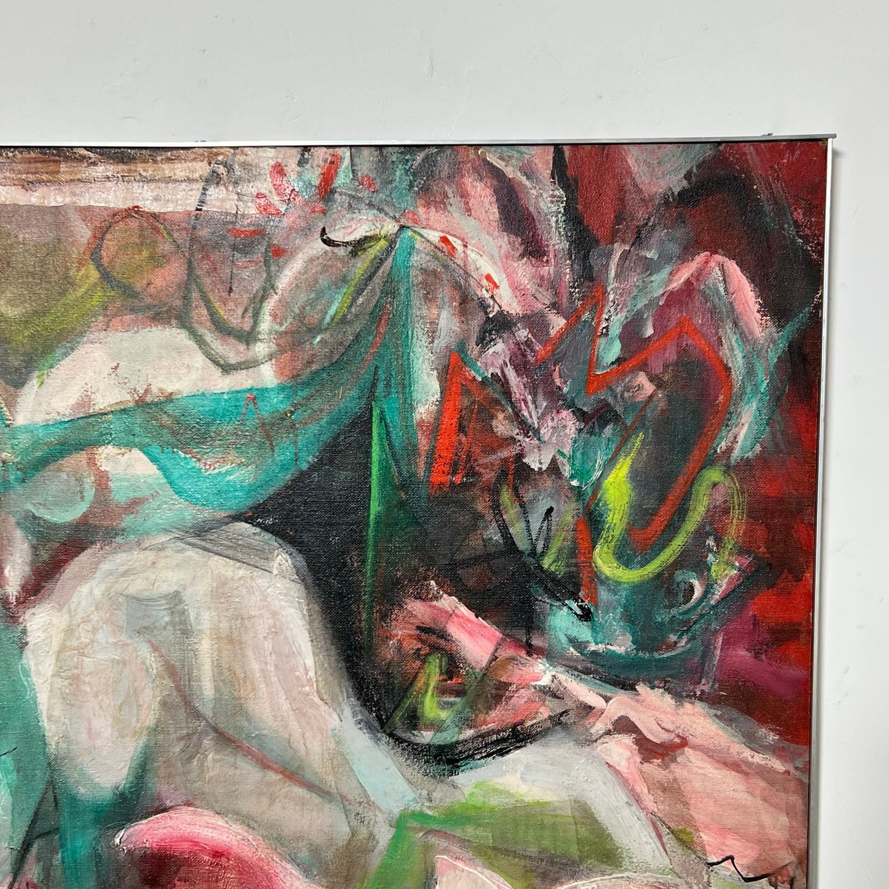 Huile sur toile expressionniste abstraite du milieu du siècle par la célèbre artiste du Massachusetts Martha Moore (1907-1982). Moore est sans doute plus connue pour sa peinture très reproduite des années 1960 