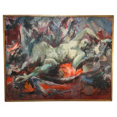 Martha Moore Modernist Expressionist Oil, Ca. 1960s