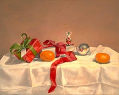 Christmas Mouse - original realism oil painting still life modern artwork flower