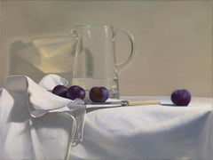 Jug And Plums - modern realism still life fruit room oil painting artwork  