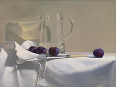 Jug And Plums - modern realism still life fruit room oil painting artwork