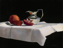 Pomegranite and Pot - original realism still life fruit room oil painting 