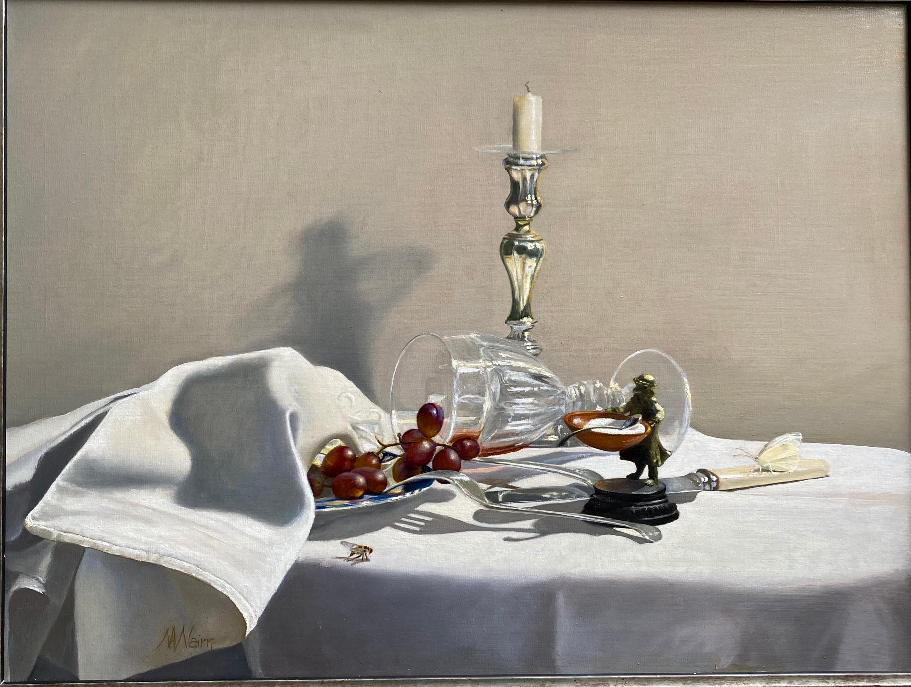 Spillage - original realism still life fruit oil painting interior modern art - Painting by Martha Nairn
