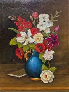 "Bodegón Floral de Estilo Barroco c Cuaderno" Pintura de Lirios Rosas Amapolas