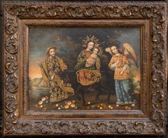 "Familia Huida"  Icon painting of the Holy Family, Mary Christ Baby Joseph Angel