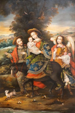 "La Huida de la Familia" Peruvian Cusco School Image of Mary, Joseph, & Jesus
