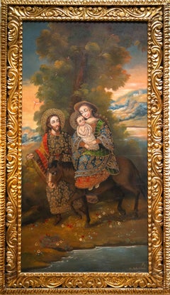 "La Huida" Depiction of the Virgin Mary, Joseph, and Baby Jesus by Martha Ochoa