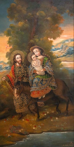 "La Huida" Depiction of the Virgin Mary, Joseph, and Baby Jesus by Martha Ochoa