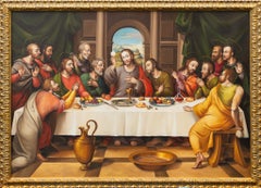 "The Last Supper" Cusco School Style Oil on Canvas Painting by Martha Ochoa