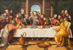 "The Last Supper" Cusco School Style Oil on Canvas Painting by Martha Ochoa
