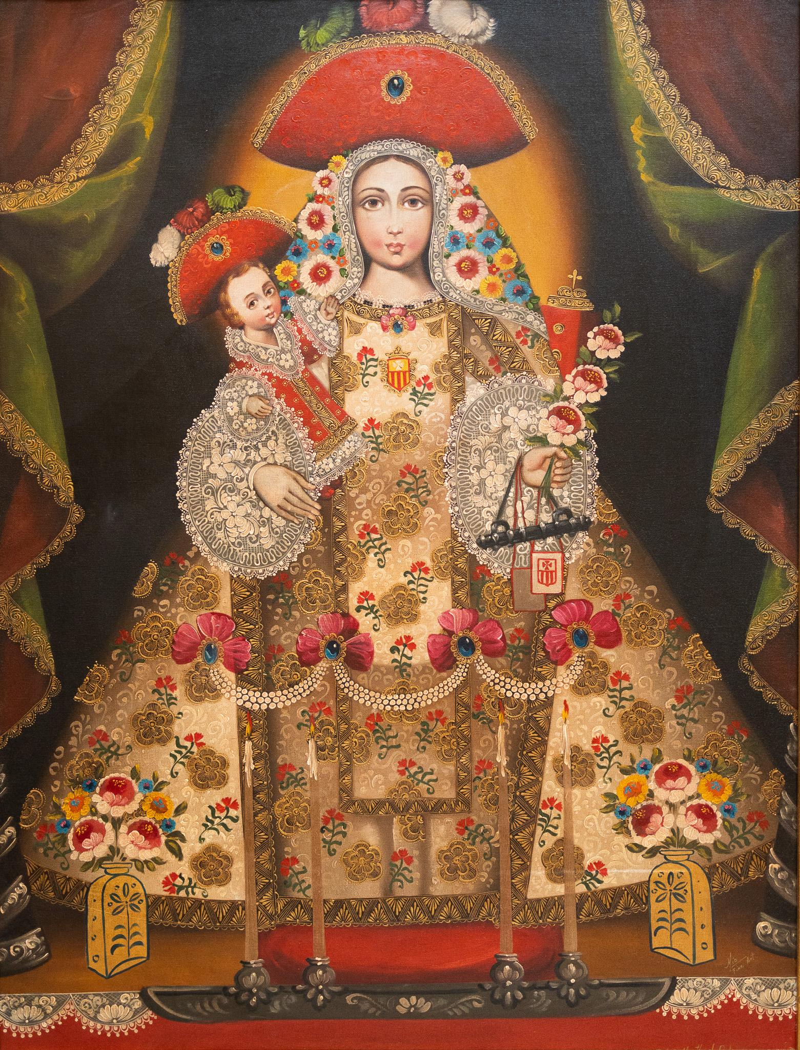 "Virgen de Las Mercedes" estilo escuela cusqueña peruana de Martha Ochoa