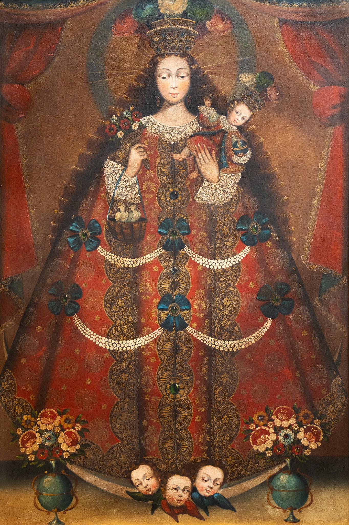 Di Martha Ochoa
Olio su tela
Dimensioni della tela: 48" x 32"
Con cornice Dimensioni: 55.5" x 40.5"

Questo delizioso dipinto di Martha Ochoa appartiene alla tradizione di Cusco. La Scuola di Cusco era una tradizione artistica emersa tra il XVI e il