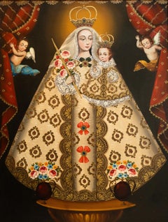 "Virgen Huápulo" Peruvian Cusco School Painting of Virgin Mary by Martha Ochoa