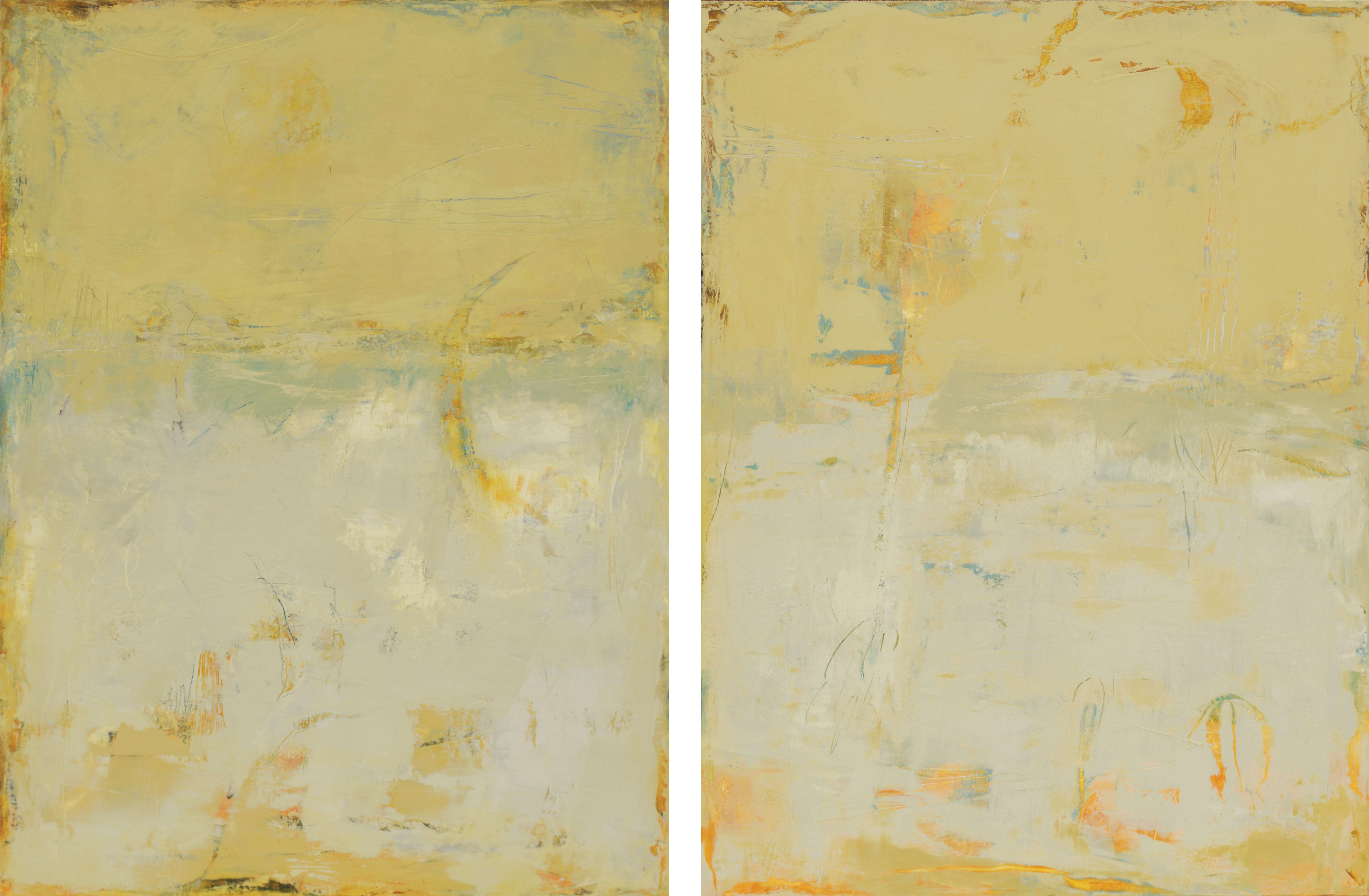 A Quiet Conversation Abstract Diptych, Acrylic on Panel, 21st Century