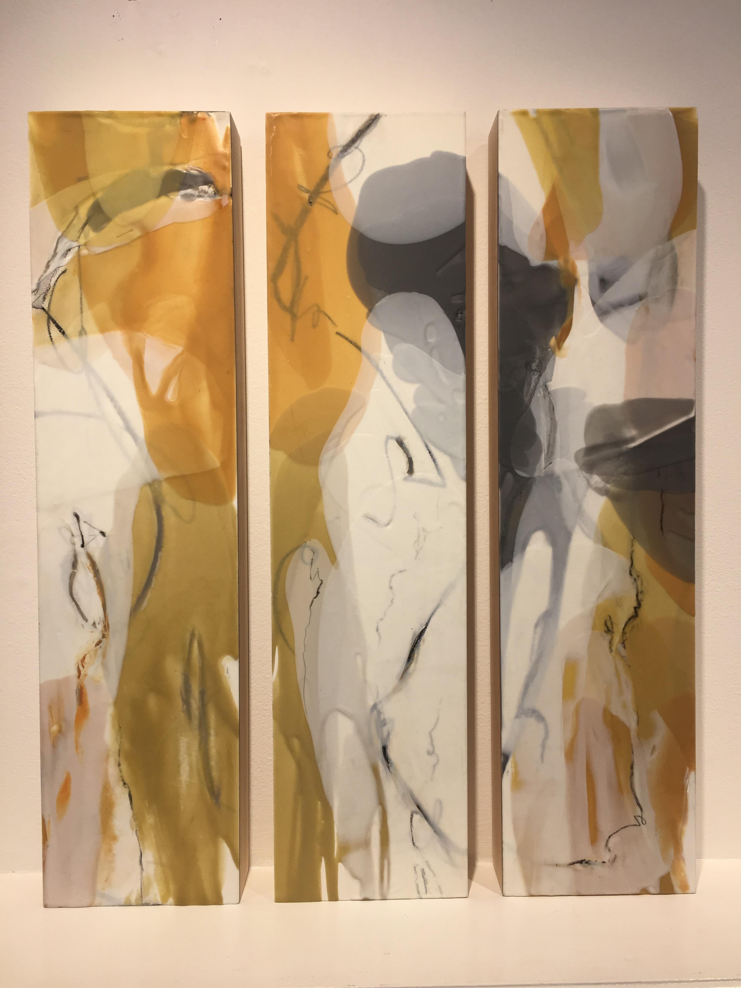 Ebb and Flow 8, 9, 10 - Beige Abstract Painting by Martha Rea Baker