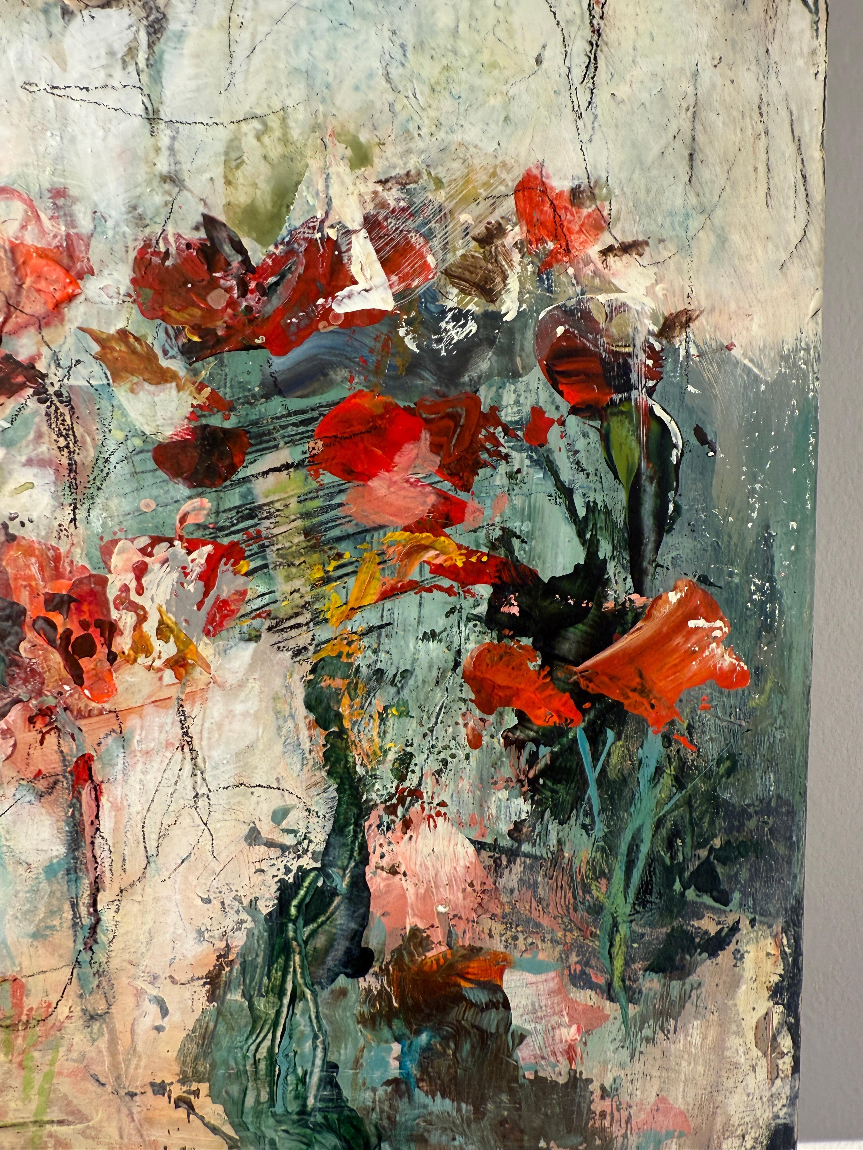 Campo di papaveri - Abstract Painting Grigio di Martha Rea Baker