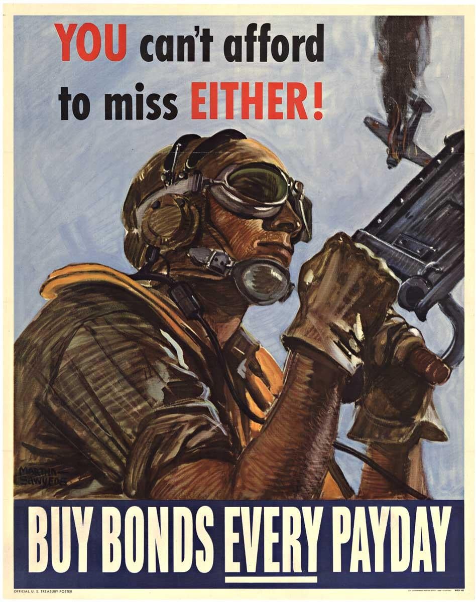 Original Buy Bonds Every Payday affiche vintage de la deuxième guerre mondiale