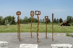 Circle of Friends - tall, playful, abstract, corten steel outdoor sculpture