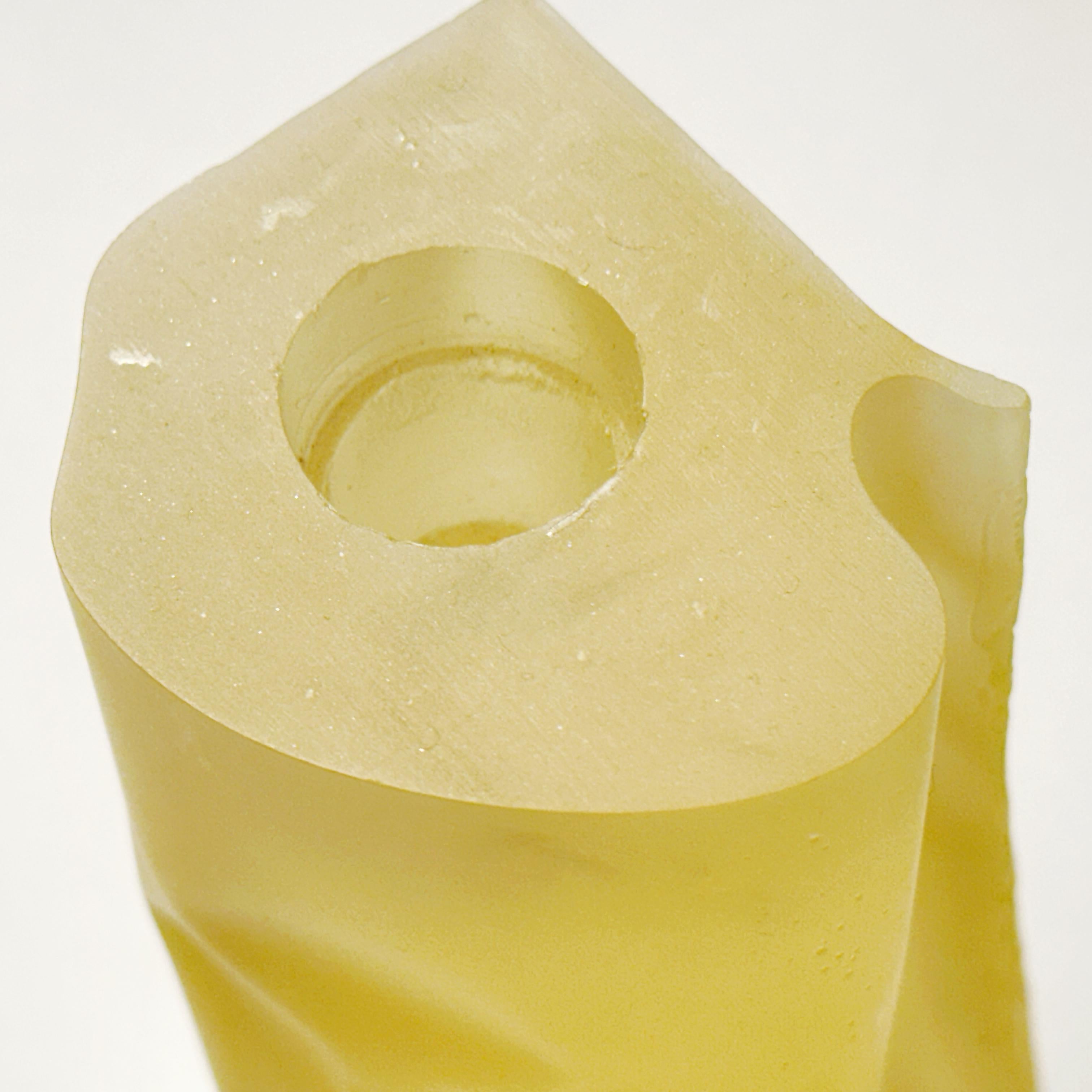 Martha Sturdy Canada Pair Frosted Yellow & Green Resin Candle Holders, ca 1980s 1