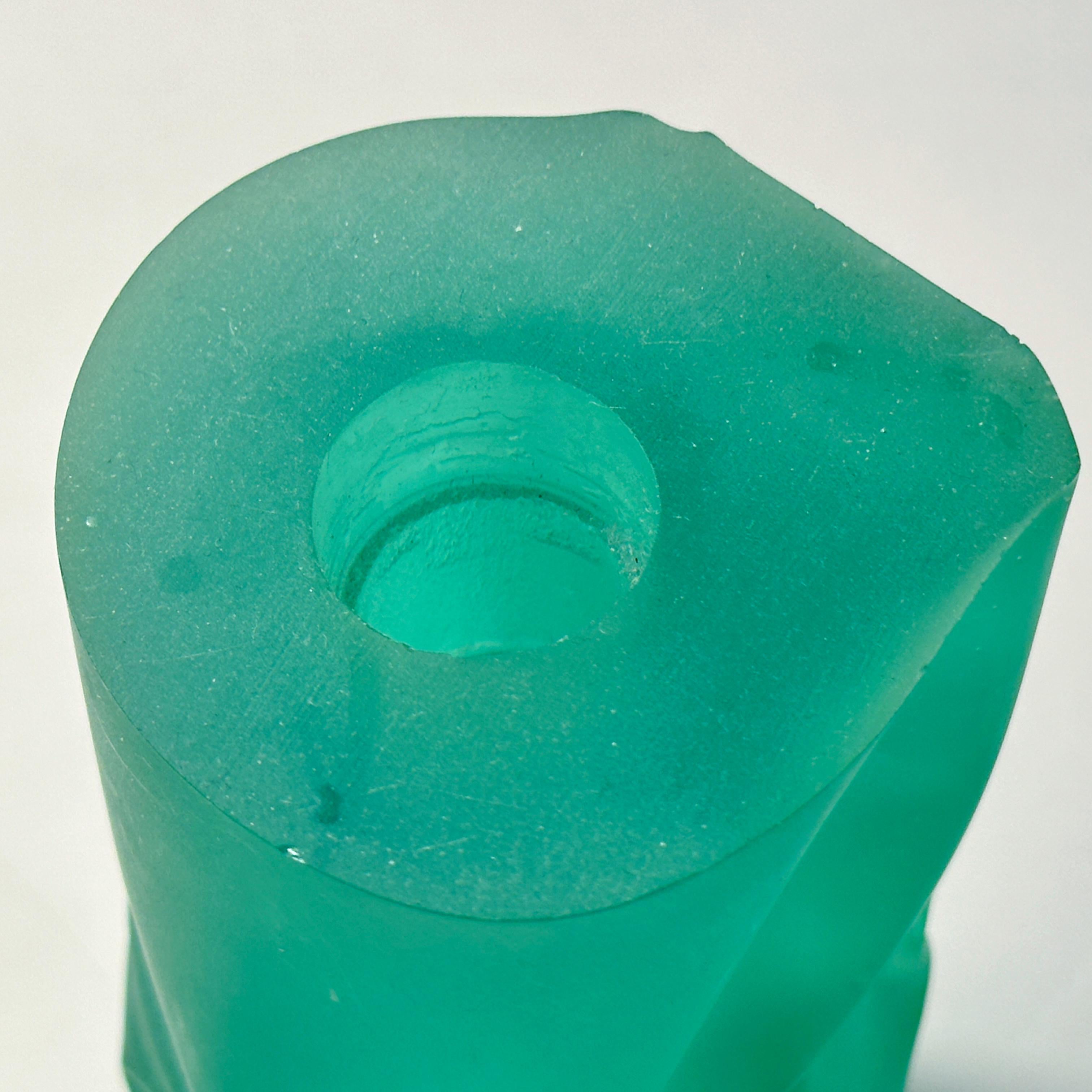 Martha Sturdy Canada Pair Frosted Yellow & Green Resin Candle Holders, ca 1980s 2