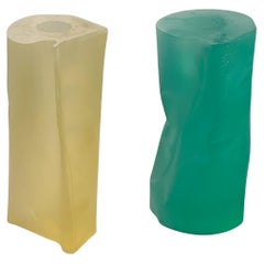 Martha Sturdy Canada Pair Frosted Yellow & Green Resin Candle Holders, ca 1980s