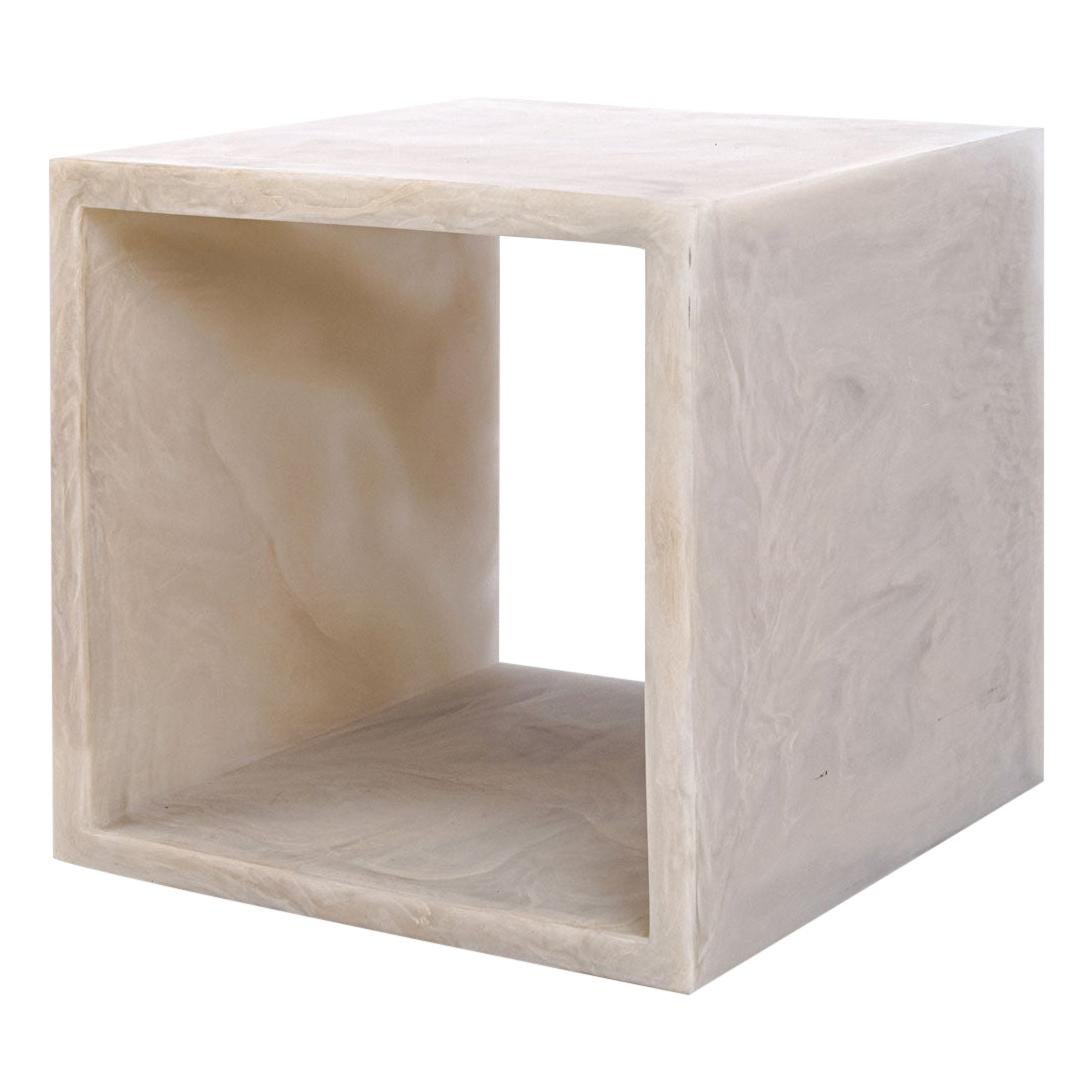 Martha Sturdy Marbled Linen Colored Resin Cube Side Table
