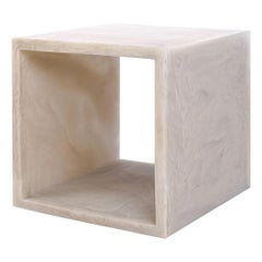 Martha Sturdy Marbled Linen Colored Resin Cube Side Table