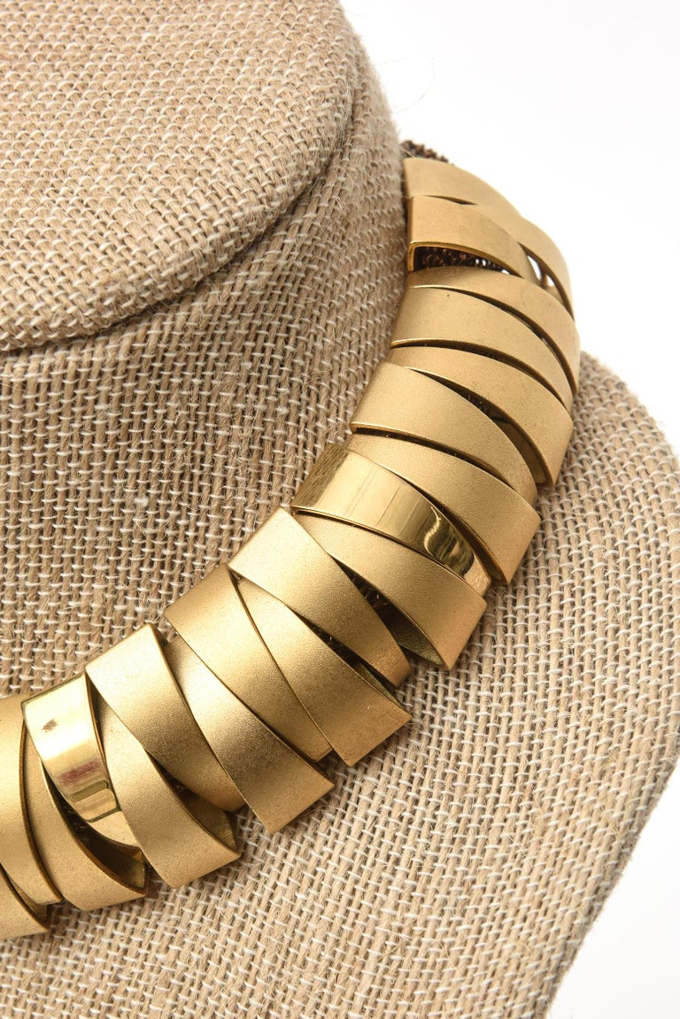 Sculptural Gold Plated Collar Necklace For Sale at 1stDibs